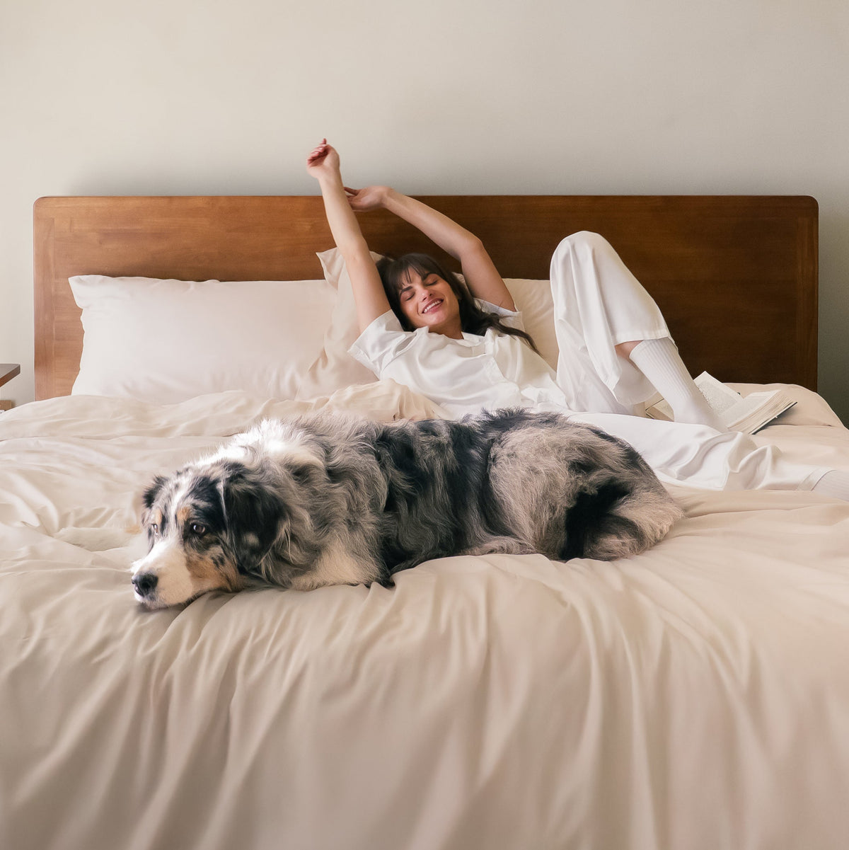 FurAway Ultimate Bundle in Sand Beige - lifestyle photo on bed | Nolan Interior